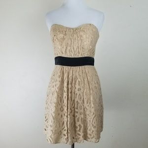 B. Darlin Tan Lace Strapless Dress